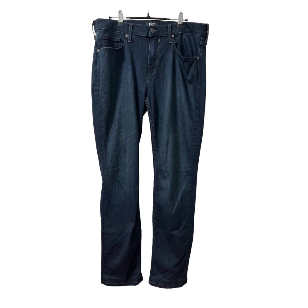 Paige Federal Straight Slim Whiskered Jeans Mens 34x31‎ Dark Wash Casual Stretch